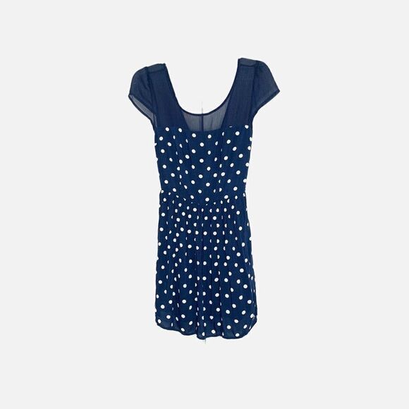 Abercrombie & Fitch Navy White Polka Dot Open Back Fit & Flare Dress Size Medium - Picture 2 of 13